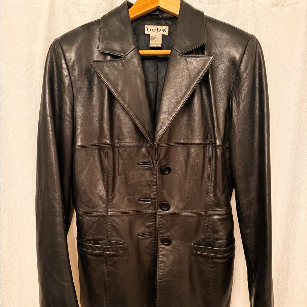 Vintage Black Bebe Genuine Leather Jacket Size Large